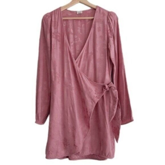 Aritzia WILFRED Callie Dress Mini Floral Pink Long Sleeve Wrap Sz S - Picture 1 of 12